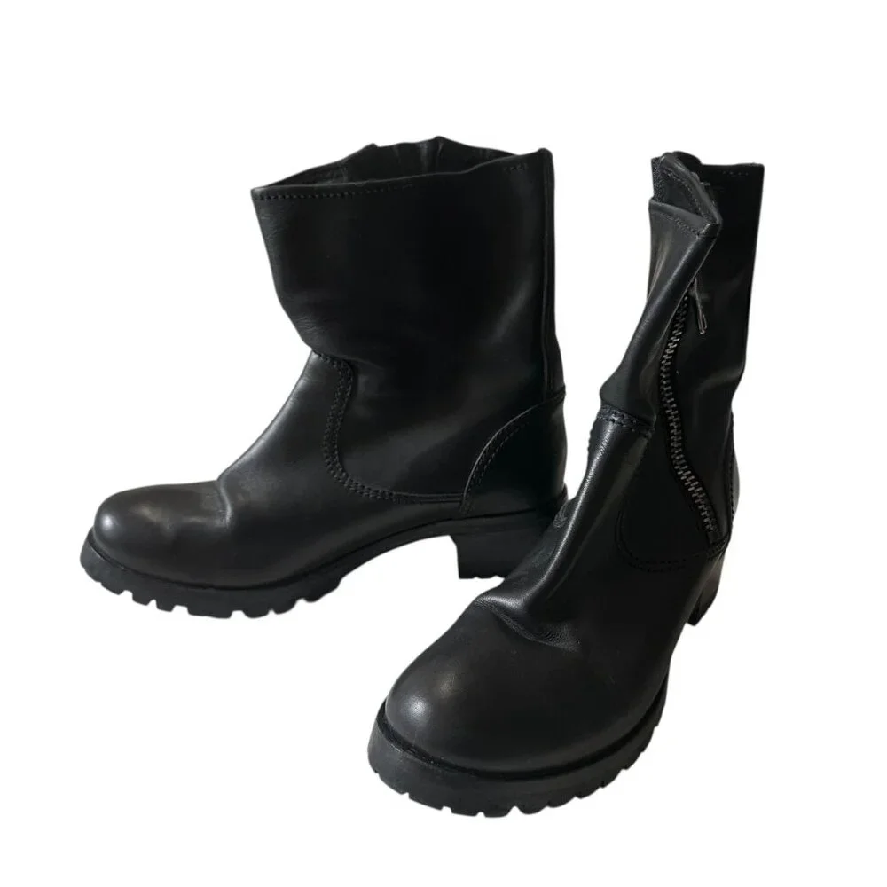 Prada Biker Boots Black Leather Lug Sole Ankle Boots EU 38.5